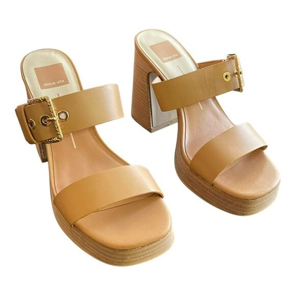 Dolce Vita Shoes - Dolce Vita Landry Tan Leather Platform Strappy Neutral Block Heel Size 8.5 NEW